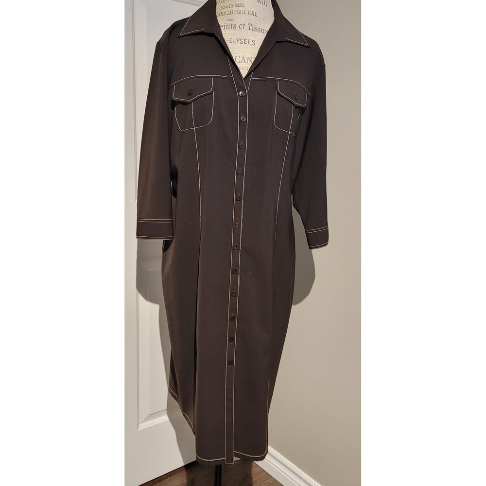 Gerard Darel Brown Midi Shirt Dress EU 44 US 12 Made in Italy Lightweight Chic